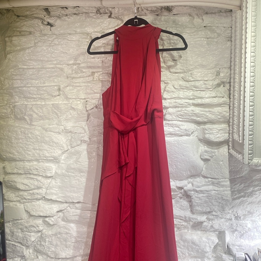 Halston Heritage Red Sleeveless Halter Maxi Dress